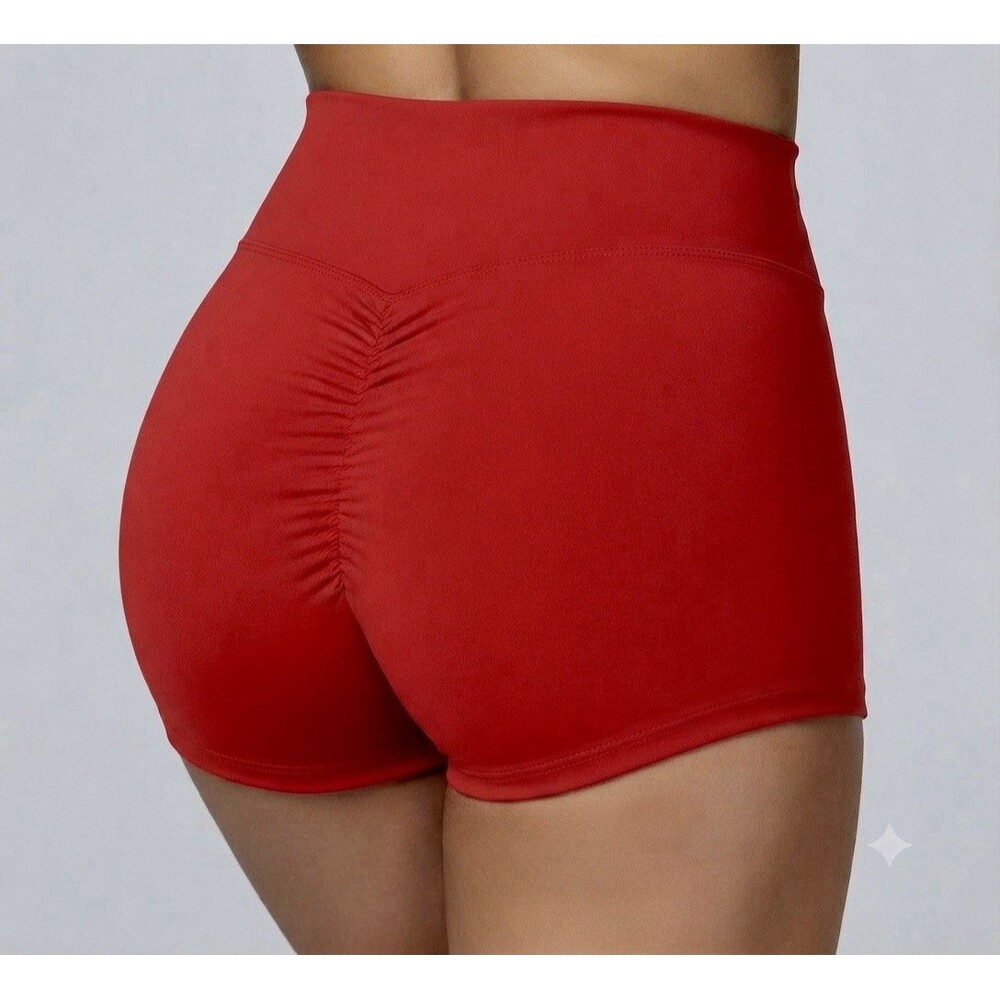 Women's High Waist Athletic Workout Shorts Smooth Red Stretch Gym Hot Pants Med